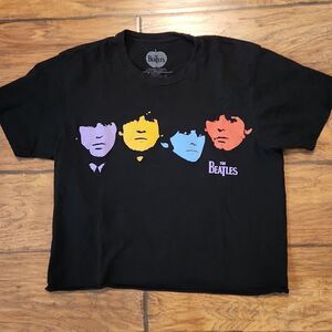 BEATLES Women's small crop style black t-shirt by Apple Corps LTD